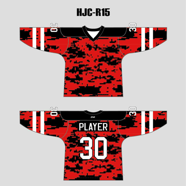 Red Black Camouflage Custom Sublimated Hockey Jerseys
