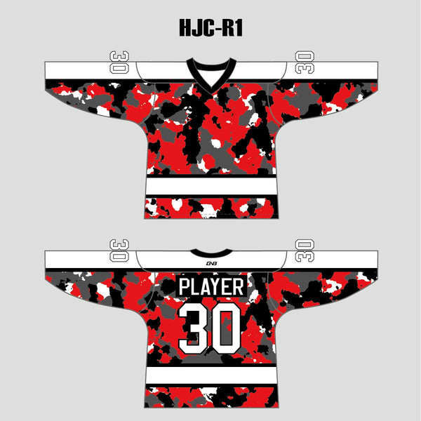 White Red Camo Blank Custom Sublimated Hockey Jerseys
