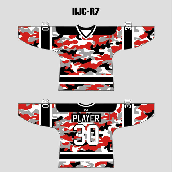 White Red Camo Blank Custom Sublimated Hockey Jerseys
