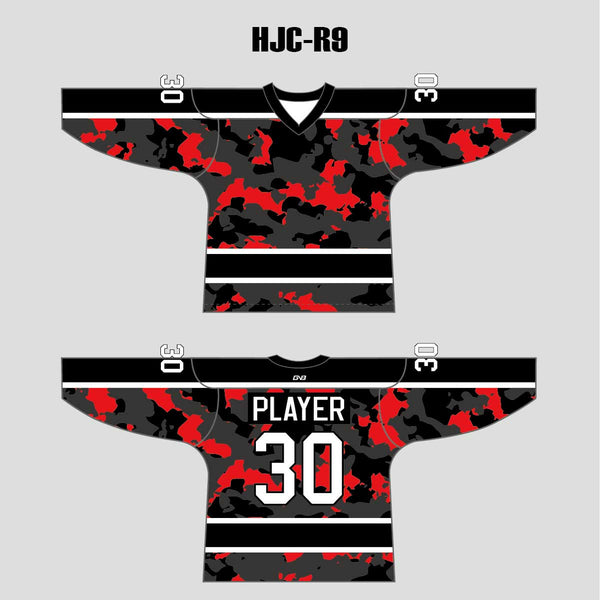 Red Black Camouflage Custom Sublimated Hockey Jerseys