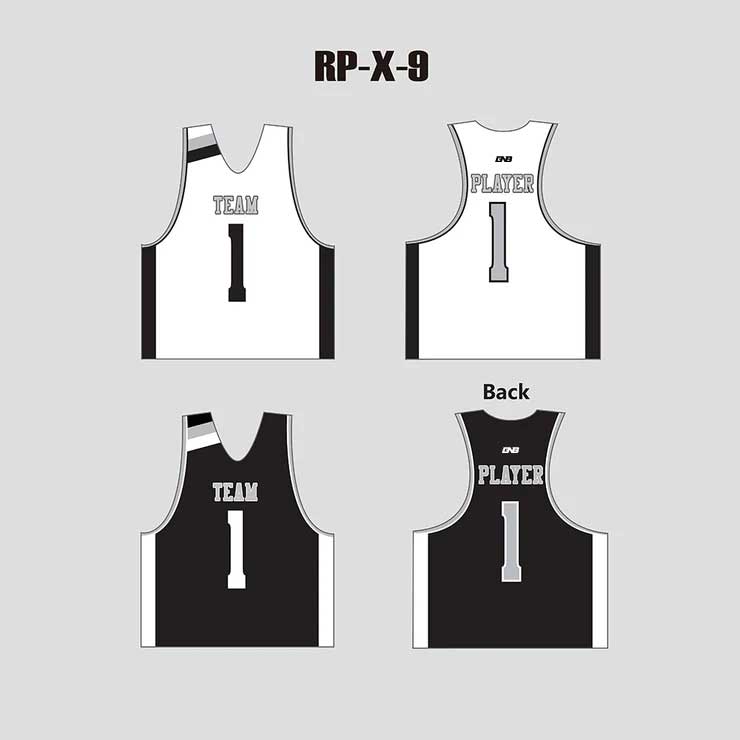 X9 White Black Custom Game and Practice Lacrosse Pinnies Reversible