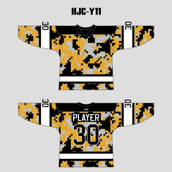 Yellow Gray Black Camouflage Custom Made Hockey Jerseys