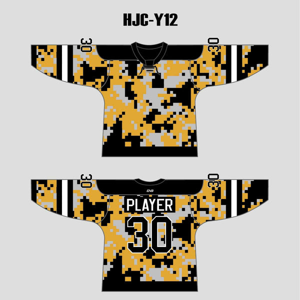 Yellow Gray Black Camouflage Custom Made Hockey Jerseys