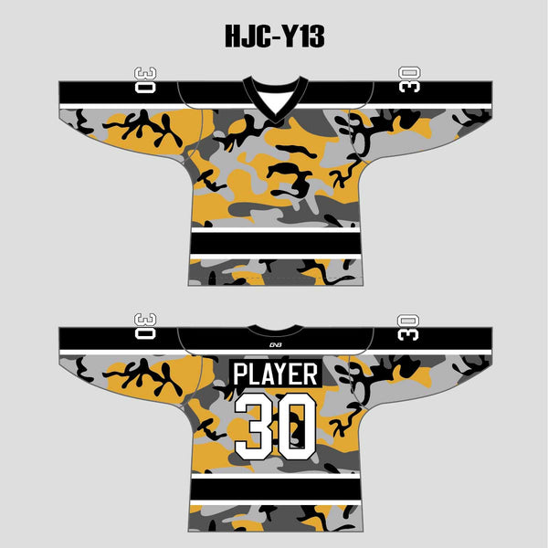 Yellow Gray Black Camouflage Custom Made Hockey Jerseys