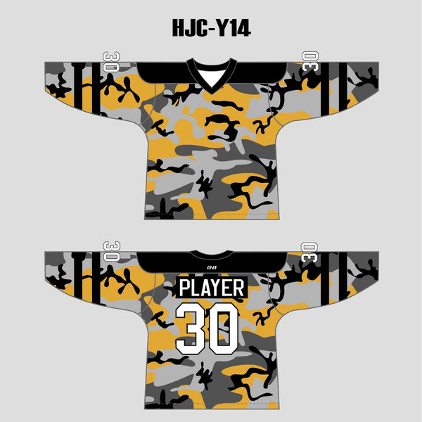 Yellow Gray Black Camouflage Custom Made Hockey Jerseys