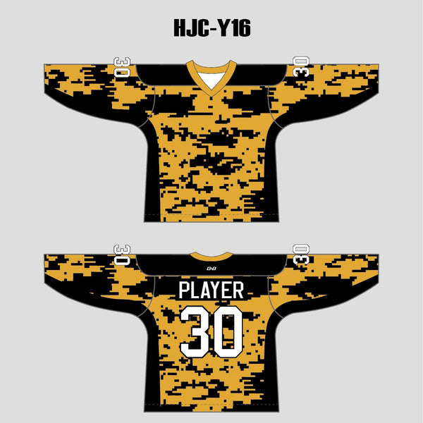 Yellow Gray Black Camouflage Custom Made Hockey Jerseys