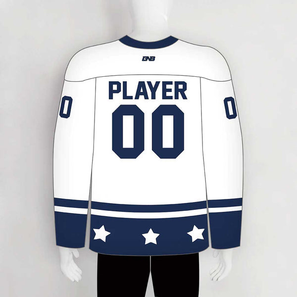 YS65 White/Navy Sublimated Hockey Jerseys Custom Design