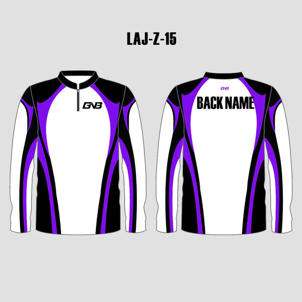LAJZ15 White Purple Black Custom Long Sleeve Archery Shooter Jerseys