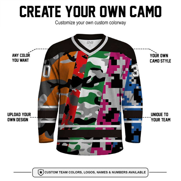 York Stripe Multi Camouflage Pattern Custom Made Hockey Jerseys