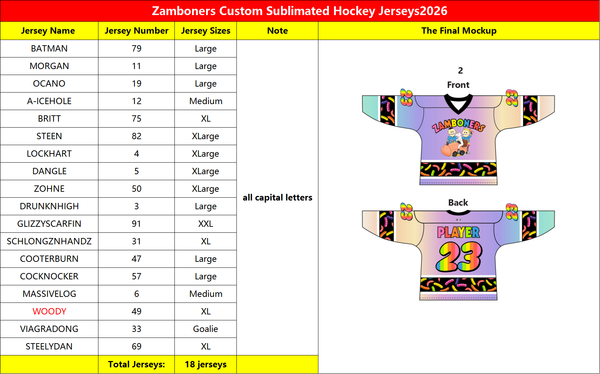 Zamboners Custom Sublimated Hockey Jerseys2026