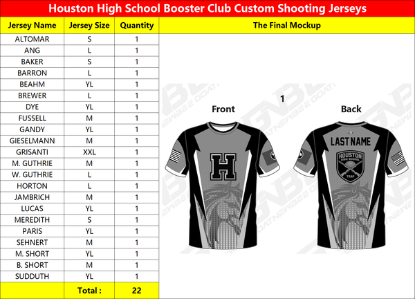 Houston High School Booster Club Custom Shooting Jerseys 2