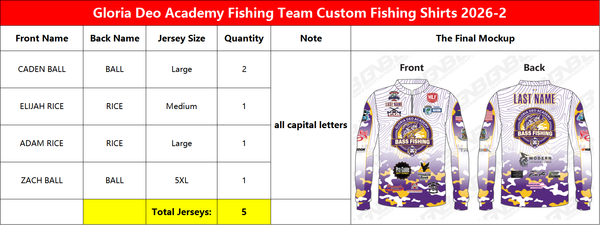 Gloria Deo Academy Fishing Team Custom Fishing Shirts 2026-2