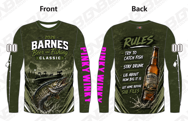 2026 Barnes Beer and Fishing Classic Custom Fishing Jerseys