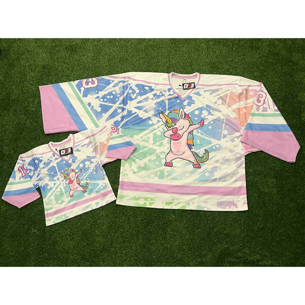 HJL1 Sparkle Dabbing Unicorn Custom Hockey Jerseys