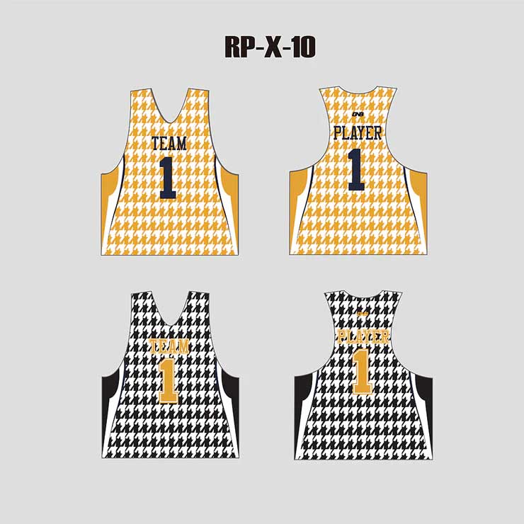 X10 Black Gold Houndstooth Custom Reversible Lacrosse Pinnies