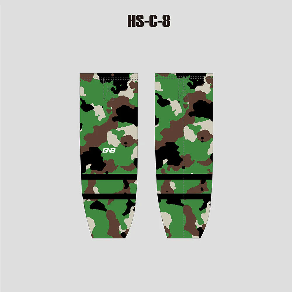 HSC8 Sublimated Custom Green Camo Hockey Socks