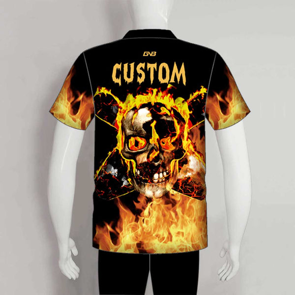 BJZ4 Flame Skull & Bowling Pins Sublimated Custom Bowling Jerseys