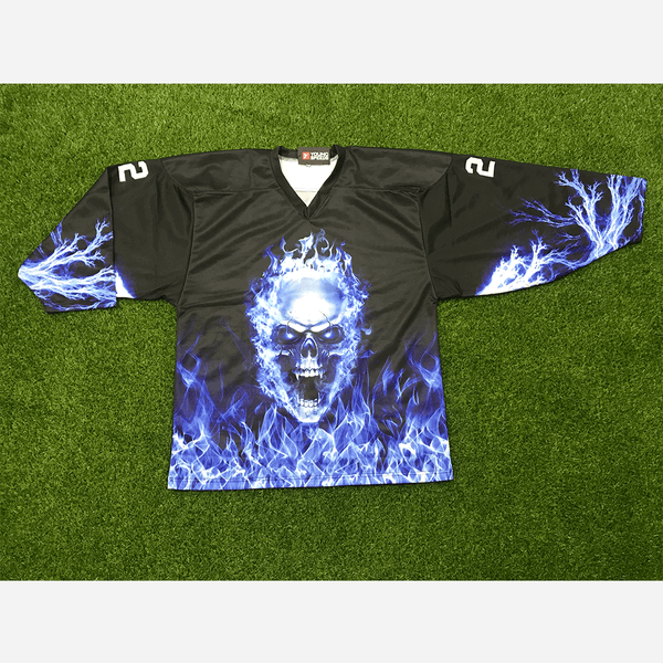 HJC174 Blue Blazer Skull Custom Sublimated Hockey Jerseys - YoungSpeeds