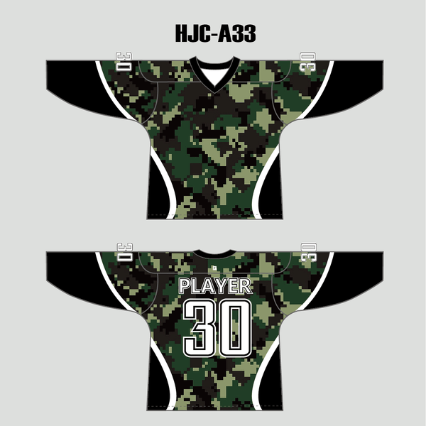 Green Pixel Army Camo Hockey Jerseys Custom Made - YoungSpeeds