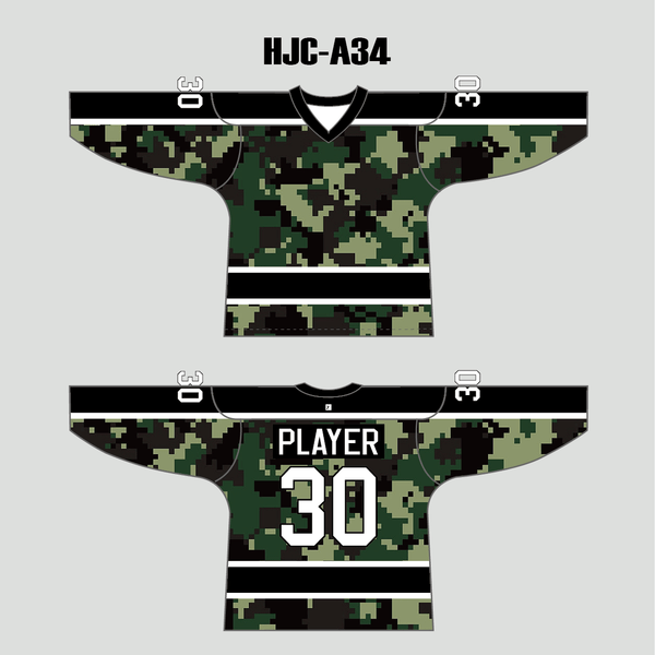Green Pixel Army Camo Hockey Jerseys Custom Made - YoungSpeeds