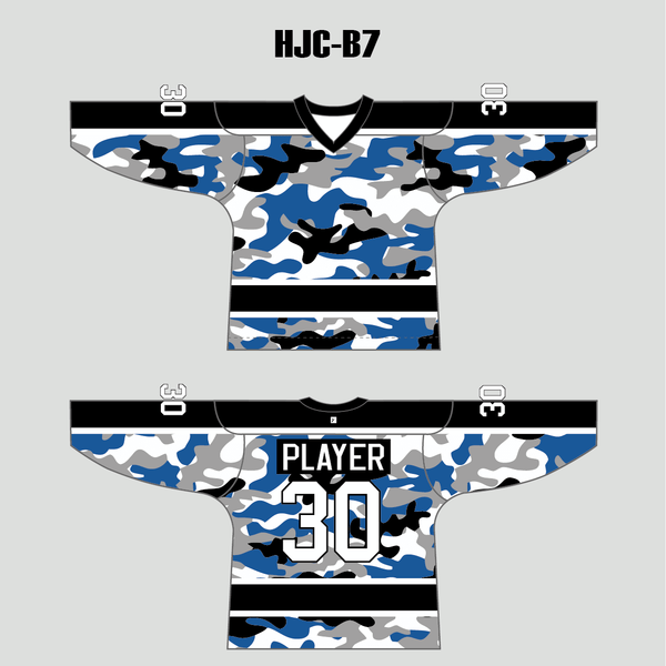 White Blue Camouflage Custom Made Hockey Jerseys - YoungSpeeds