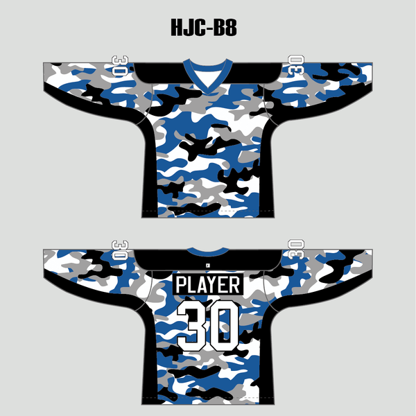 White Blue Camouflage Custom Made Hockey Jerseys - YoungSpeeds