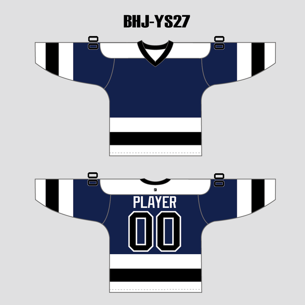 YS27 Navy Blue White Black Sublimated Custom Ice Roller Hockey Jerseys - YoungSpeeds