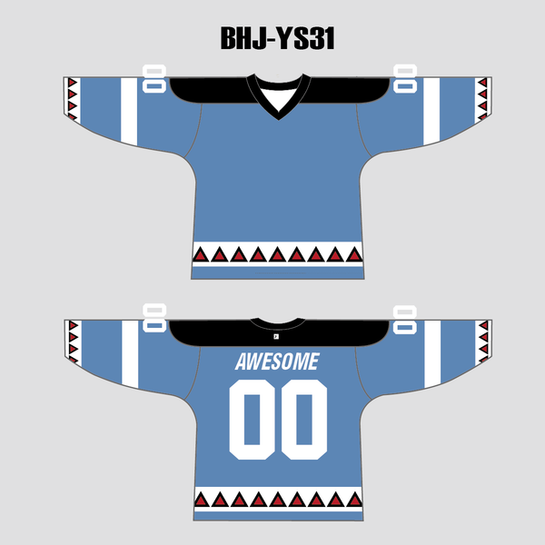 YS31 Light Blue/White/Black Custom Ice Roller Hockey Jerseys - YoungSpeeds
