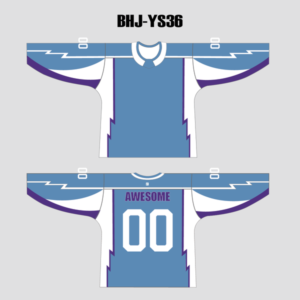 YS36 Light Blue/White/Purple Personalized Blank Hockey Jerseys - YoungSpeeds