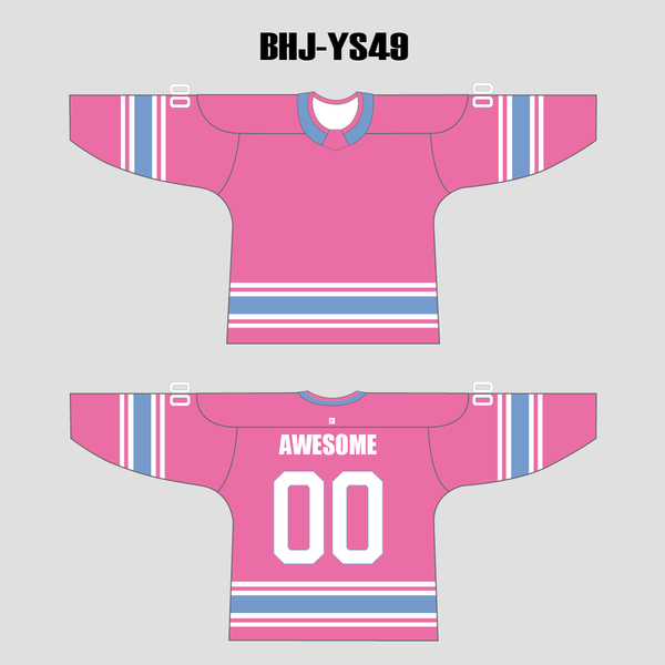 YS49 Pink/White/Blue Sublimated Custom Ice Roller Team Hockey Jerseys - YoungSpeeds