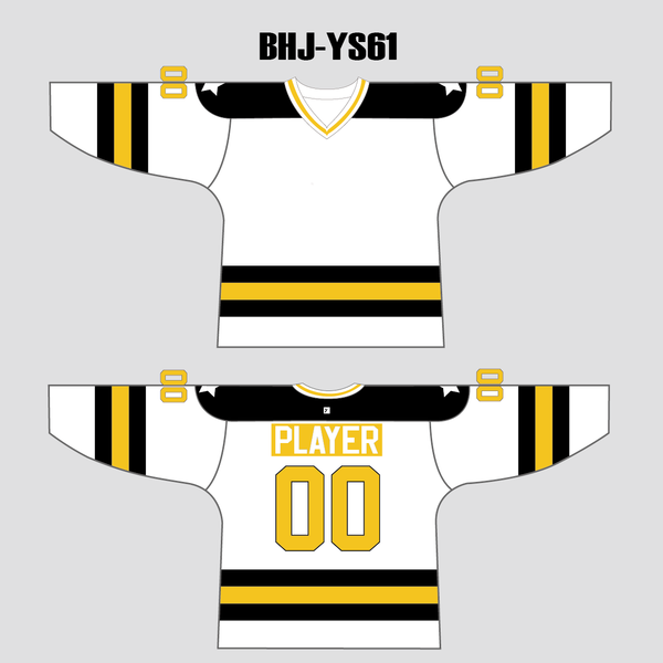 YS61 White/Gold/Black Custom Ice Roller Hockey Jerseys Design - YoungSpeeds