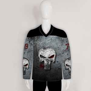 HJC153 Destroyed Punisher Skull Sublimated Custom Hockey Jerseys - YoungSpeeds