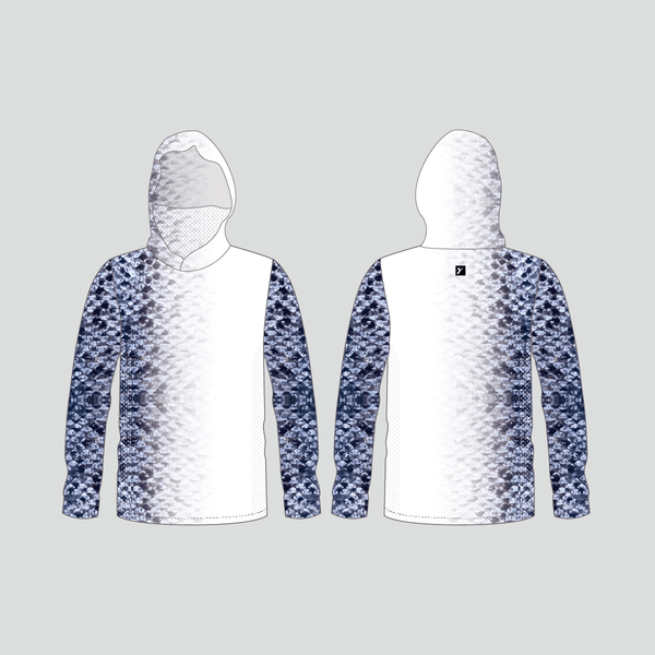 FHX02 Grey Scale Custom Performance Hooded Fishing Shirts - YoungSpeeds