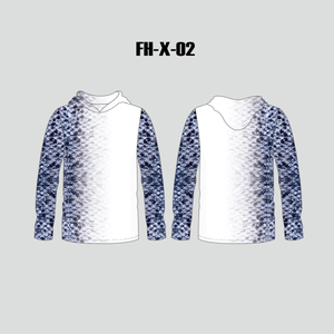 FHX02 Grey Scale Custom Performance Hooded Fishing Shirts - YoungSpeeds
