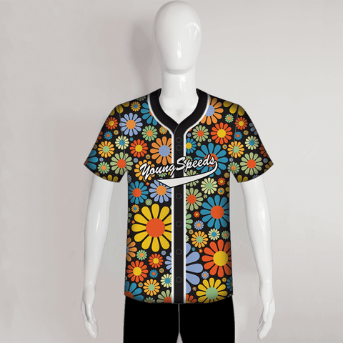C13 Colorful Daisy Pattern Button Down Unisex Custom Baseball Jerseys - YoungSpeeds
