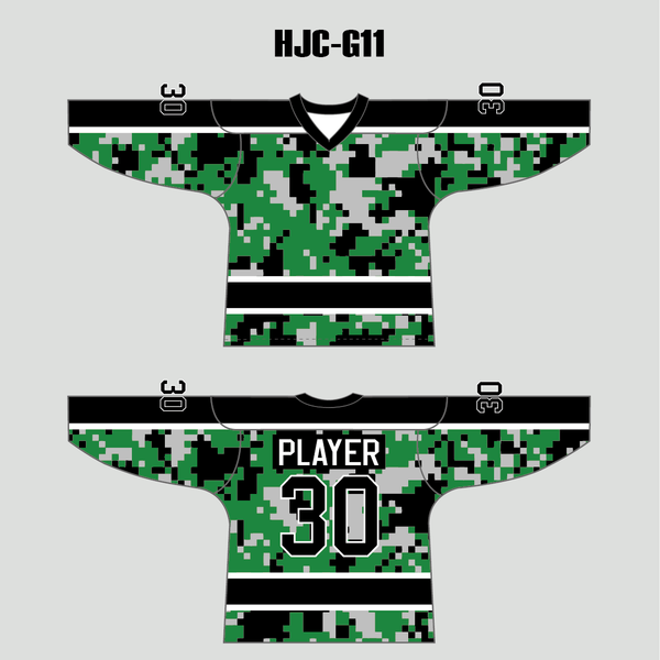Green Black Gray Camouflage Custom Made Hockey Jerseys - YoungSpeeds