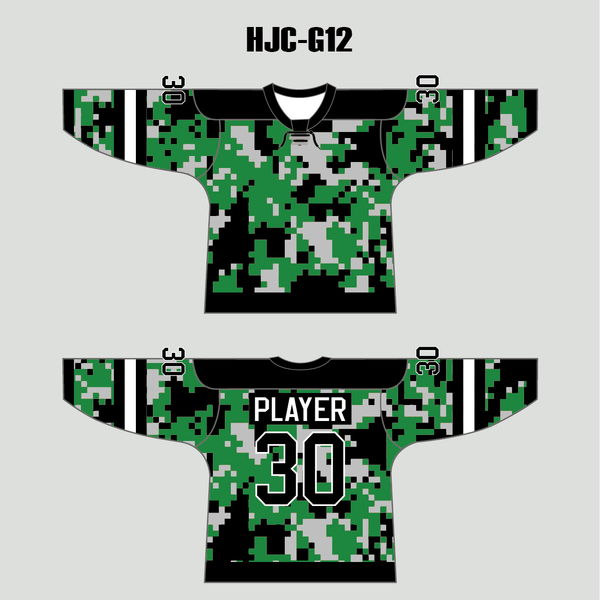 Green Black Gray Camouflage Custom Made Hockey Jerseys - YoungSpeeds
