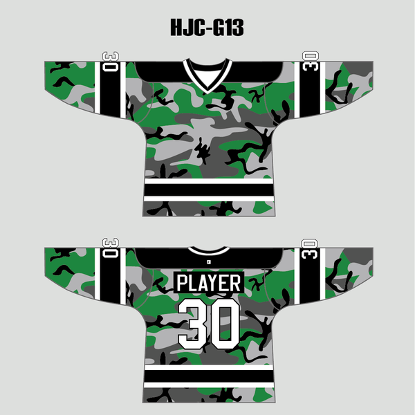 Green Black Gray Camouflage Custom Made Hockey Jerseys - YoungSpeeds