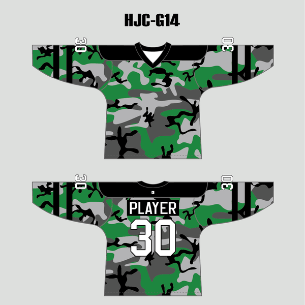 Green Black Gray Camouflage Custom Made Hockey Jerseys - YoungSpeeds
