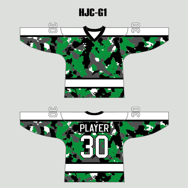 White Green Camouflage Custom Made Hockey Jerseys - YoungSpeeds