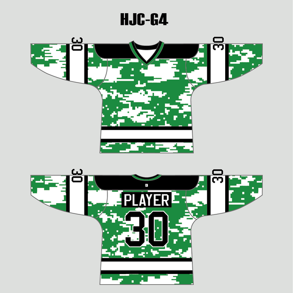 White Green Camouflage Custom Made Hockey Jerseys - YoungSpeeds