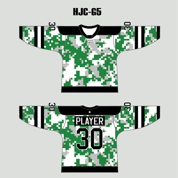 White Green Camouflage Custom Made Hockey Jerseys - YoungSpeeds