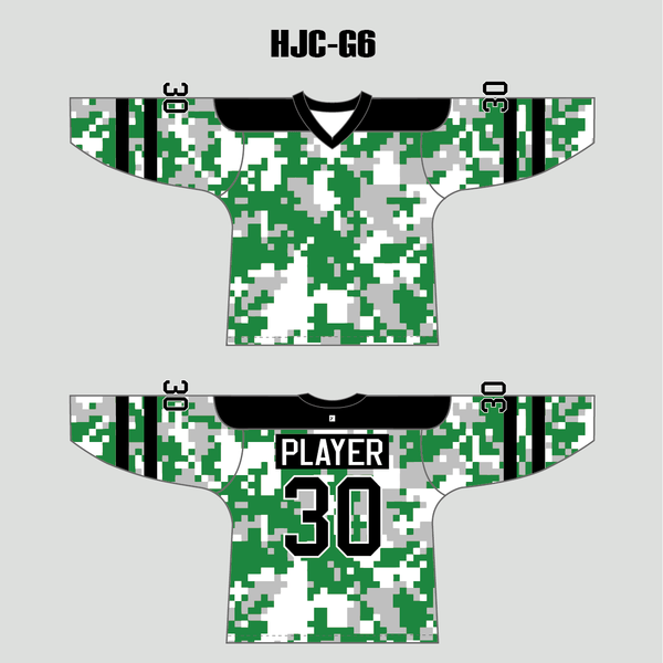 White Green Camouflage Custom Made Hockey Jerseys - YoungSpeeds