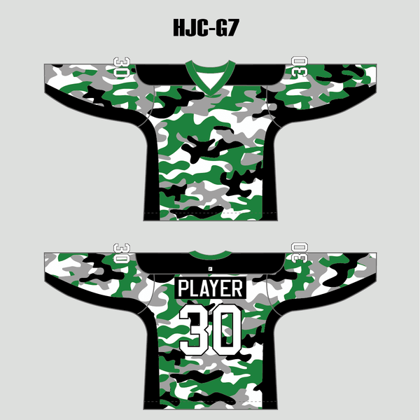 White Green Camouflage Custom Made Hockey Jerseys - YoungSpeeds
