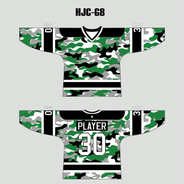 White Green Camouflage Custom Made Hockey Jerseys - YoungSpeeds