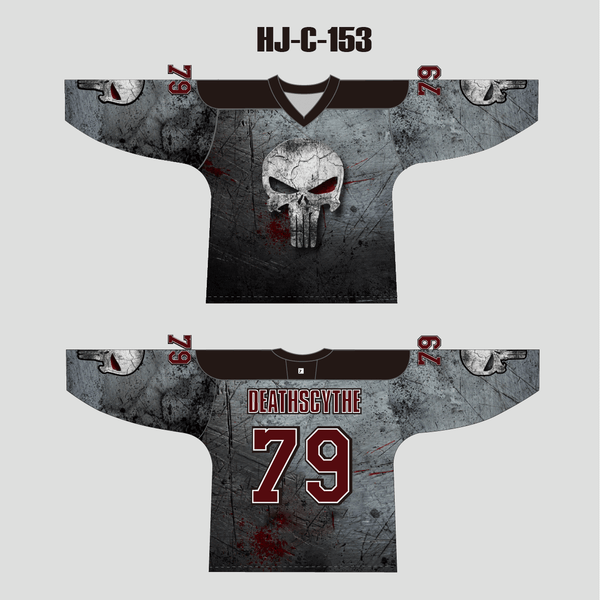 HJC153 Destroyed Punisher Skull Sublimated Custom Hockey Jerseys - YoungSpeeds