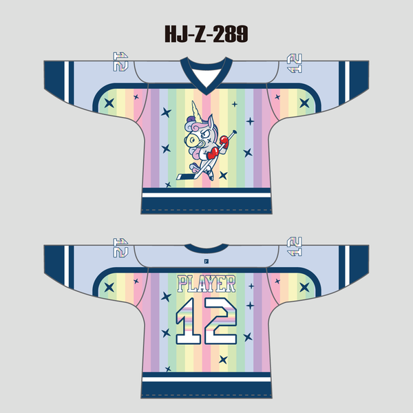 HJZ289 Angry Unicorn with Hockey Stick Custom Hockey Jerseys - YoungSpeeds