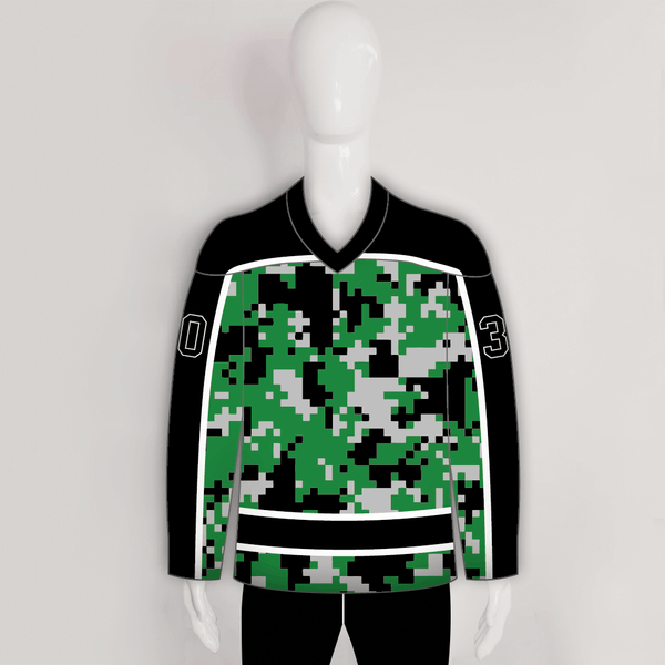 Green Black Gray Camouflage Custom Made Hockey Jerseys - YoungSpeeds