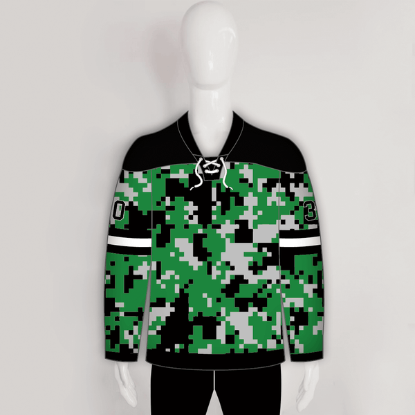 Green Black Gray Camouflage Custom Made Hockey Jerseys - YoungSpeeds
