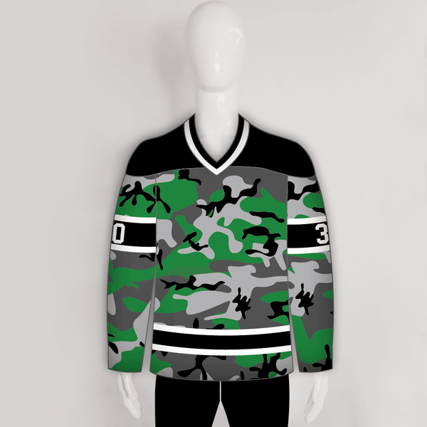 Green Black Gray Camouflage Custom Made Hockey Jerseys - YoungSpeeds